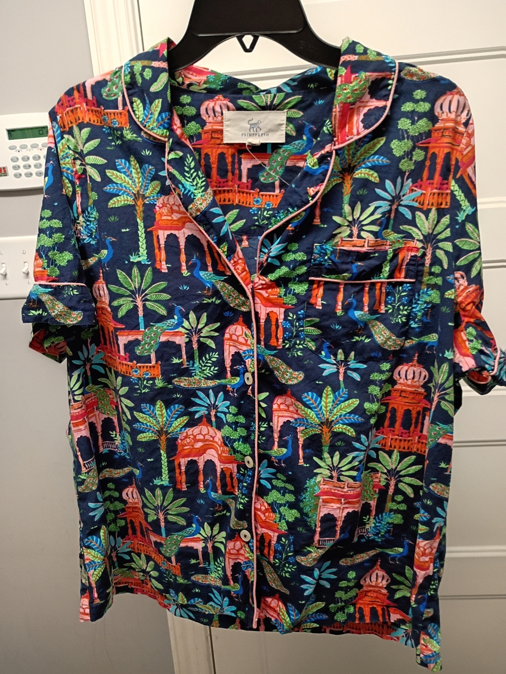 Printfresh Peacock Navy Blue Multicolor Print Pajama Top Women's Size XL